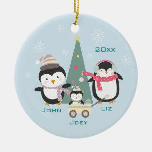 Mom, Dad & Child Penguins Ceramic Ornament