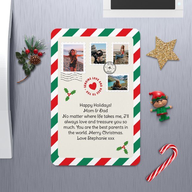 Mom Dad Christmas Letter Photo Collage Folded Magnet (Creator Uploaded)