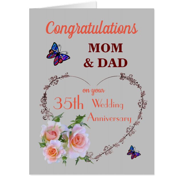 Mom & Dad Coral 35th Wedding Anniversary  Card (Front)