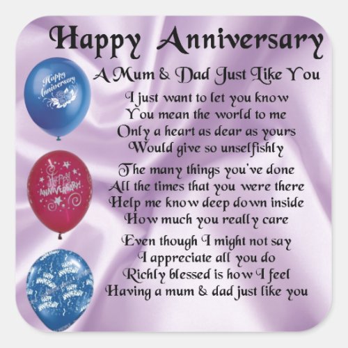 Mom  Dad  _  Happy Anniversary  _  Lilac Square Sticker