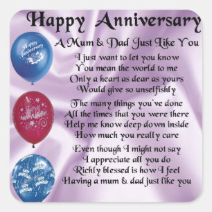 Mom & Dad - Happy Anniversary - Lilac Square Sticker