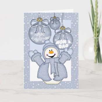 Mom & Dad  Happy Snowman Christmas Card - Merry Ch by moonlake at Zazzle