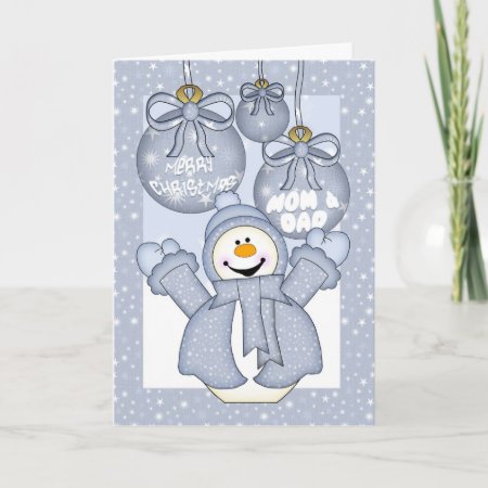 Mom & Dad, Happy Snowman Christmas Card - Merry Ch