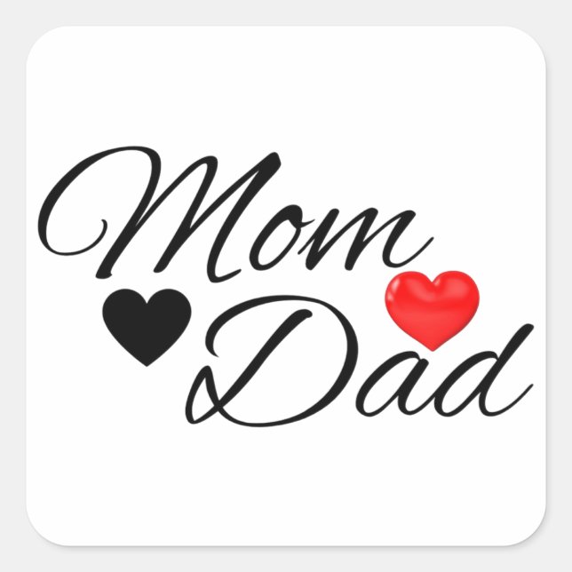 Mom & Dad Hearts - Elegant Typography Family Love Square Sticker (Front)