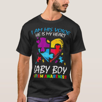Mom Dad His Voice My Heart Baby Boy Son Autism Awa T-Shirt
