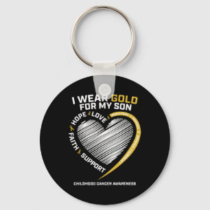 Mom Dad I Wear Gold For My Son Childhood Cancer Aw Keychain