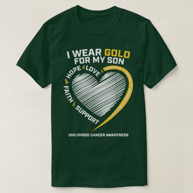 Mom Dad I Wear Gold For My Son Childhood Cancer Aw T-Shirt (Design Front)