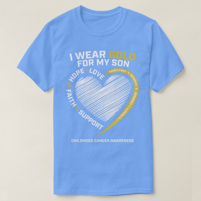 Mom Dad I Wear Gold For My Son Childhood Cancer Aw T-Shirt (Design Front)