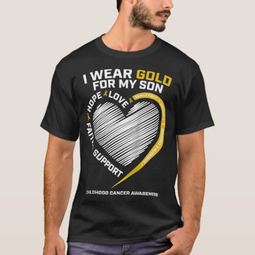 Mom Dad I Wear Gold For My Son Childhood Cancer Aw T_Shirt