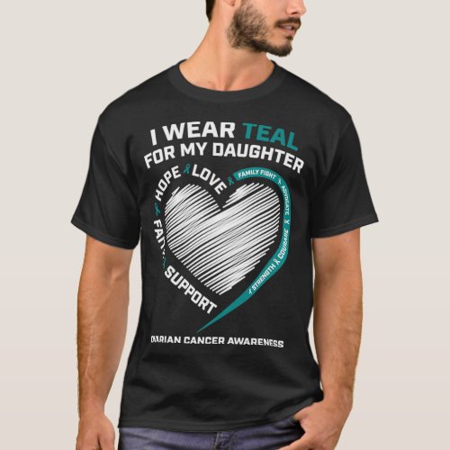 Mom Dad I Wear Teal For My Daughter Ovarian Cancer T_Shirt