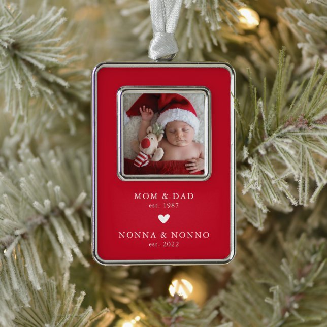 Mom Dad | Nonna Nonno Year Est. Photo Christmas Ornament (Tree)