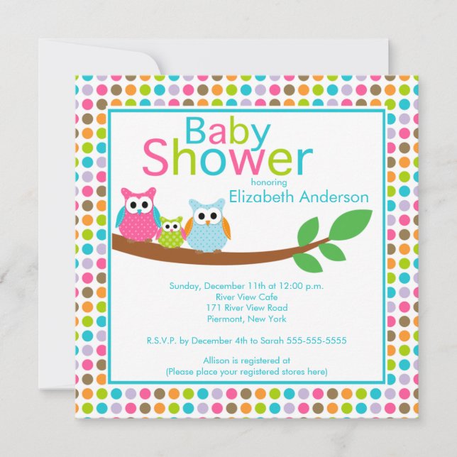 Mom & Dad Owls with Baby Owl Baby Shower Invitation (Front)