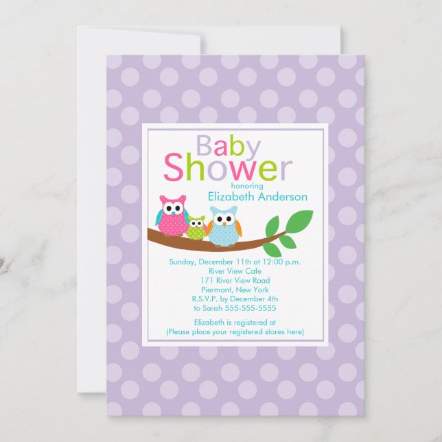 Mom & Dad Owls with Baby Owl Baby Shower Invitation (Front)