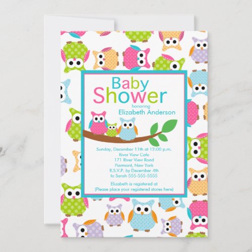 Mom &amp; Dad Owls with Baby Owl Baby Shower Custom Announcements
