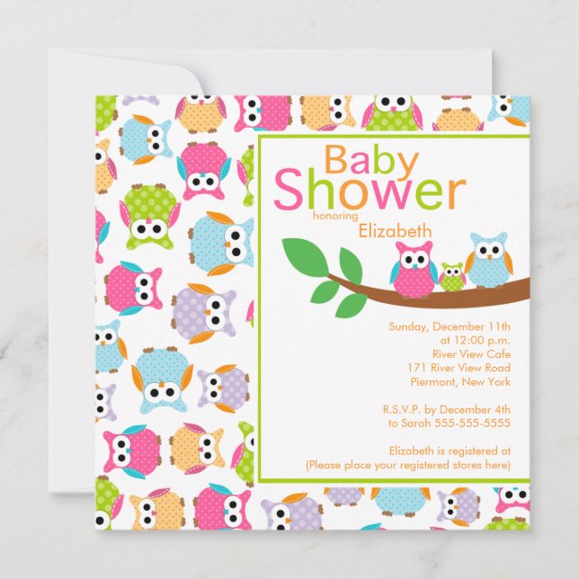 Mom & Dad Owls with Baby Owl Baby Shower Invitation (Front)