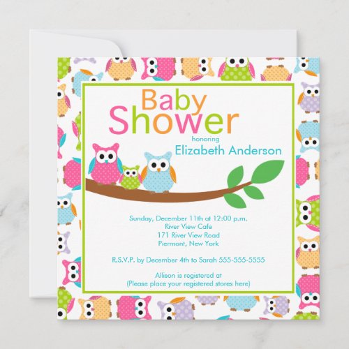 Mom &amp; Dad Owls with Baby Owl Baby Shower Personalized Announcements
