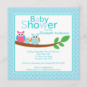 Mom & Dad Owls with Baby Owl Boy Baby Shower Invitation