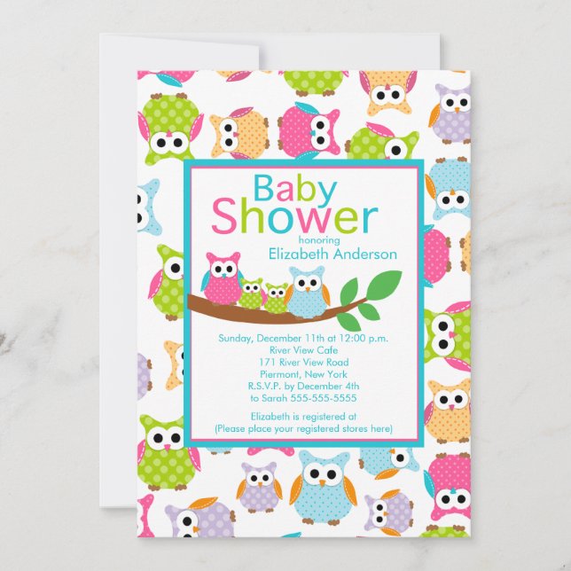 Mom & Dad Owls with Baby Owls TWINS Baby Shower Invitation (Front)