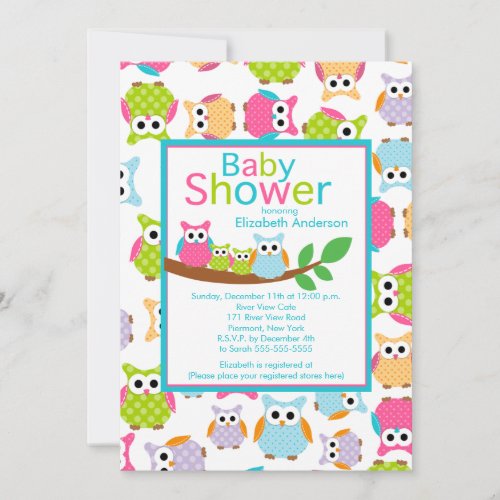 Mom &amp; Dad Owls with Baby Owls TWINS Baby Shower Personalized Announcement