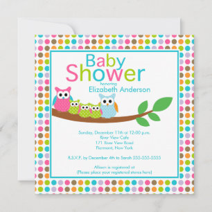 Mom & Dad Owls with Triplets Multiple Baby Shower Invitation