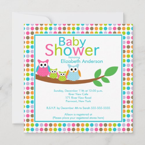 Mom  Dad Owls with Twins Multiple Baby Shower Invitation