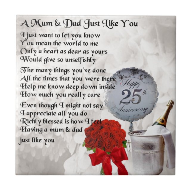 Mom & Dad Poem -  25th Wedding Anniversary Ceramic Tile (Front)
