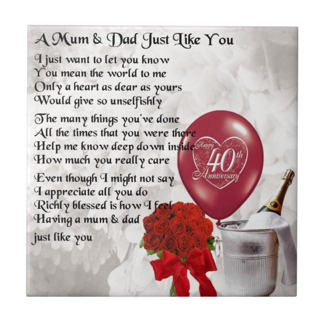 Mom & Dad Poem - 40th Wedding Anniversary Ceramic Tile (Front)