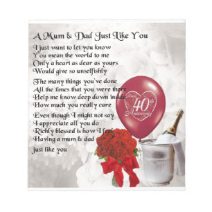 Mom & Dad Poem - 40th Wedding Anniversary Notepad
