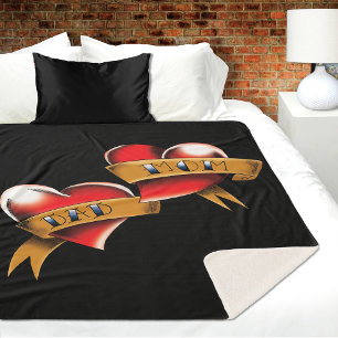 Mom Dad Red Hearts Tattoo Sherpa Blanket