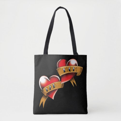 Mom Dad Red Hearts Tattoo Tote Bag