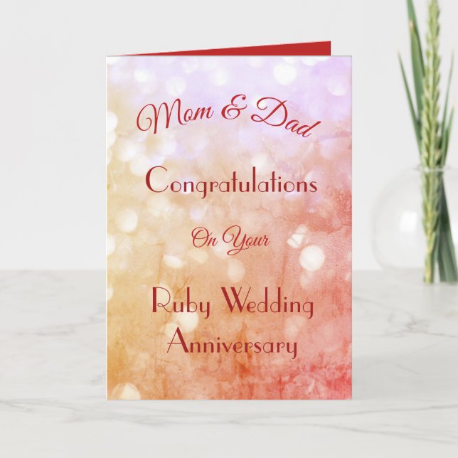 Mom & Dad Ruby Anniversary Greeting Card. Card (Front)
