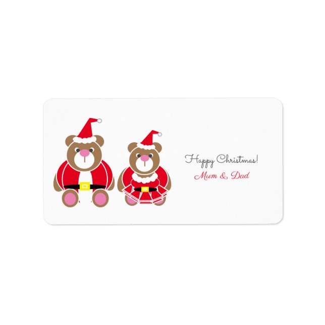 Mom & Dad teddy bear Christmas gift Label (Front)