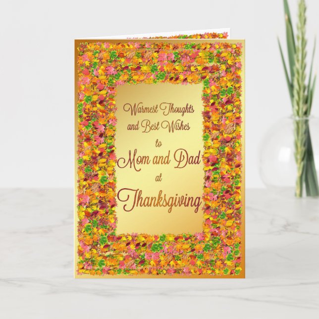 Mom & Dad, Thanksgiving, fall leaves Holiday Card (Front)