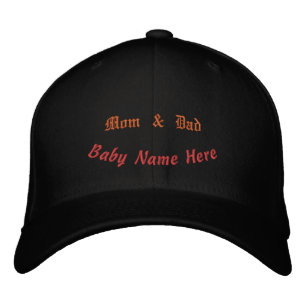 Mom Dad with Baby Name - B Initial Black Flexfit Embroidered Baseball Cap