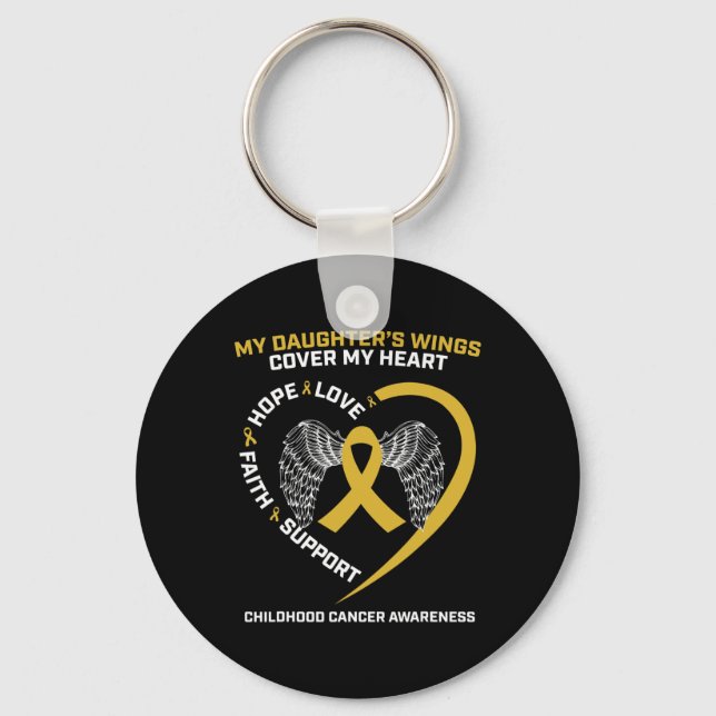 Mom Dad Women Men Wings Daughter Childhood Cancer  Keychain (Front)