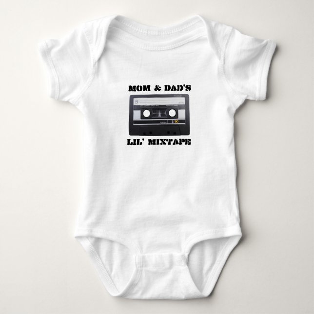 Mom & Dad's Lil' MixTape Baby Jersey, White Baby Bodysuit (Front)