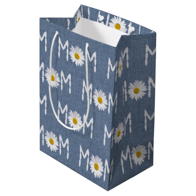 Mom Daisy On Blue Denim Medium Gift Bag (Back Angled)