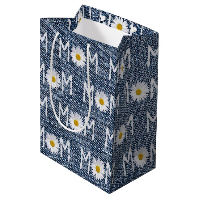 Mom Daisy On Blue Denim Medium Gift Bag (Back Angled)