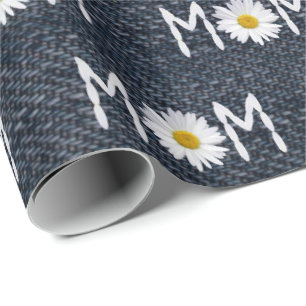 Mom Daisy On Blue Denim Wrapping Paper