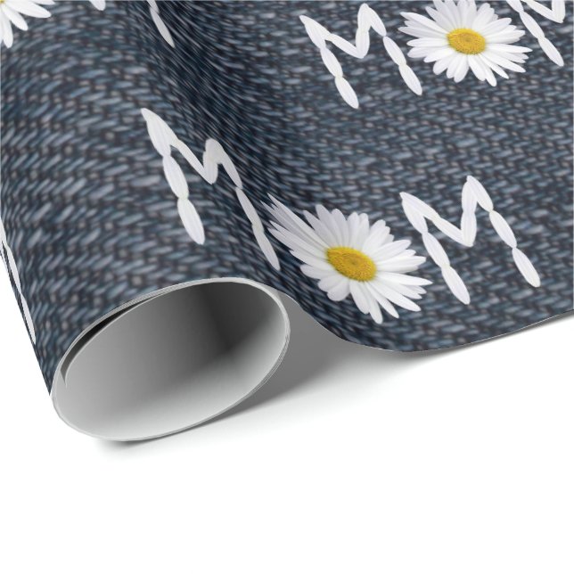 Mom Daisy On Blue Denim Wrapping Paper (Roll Corner)
