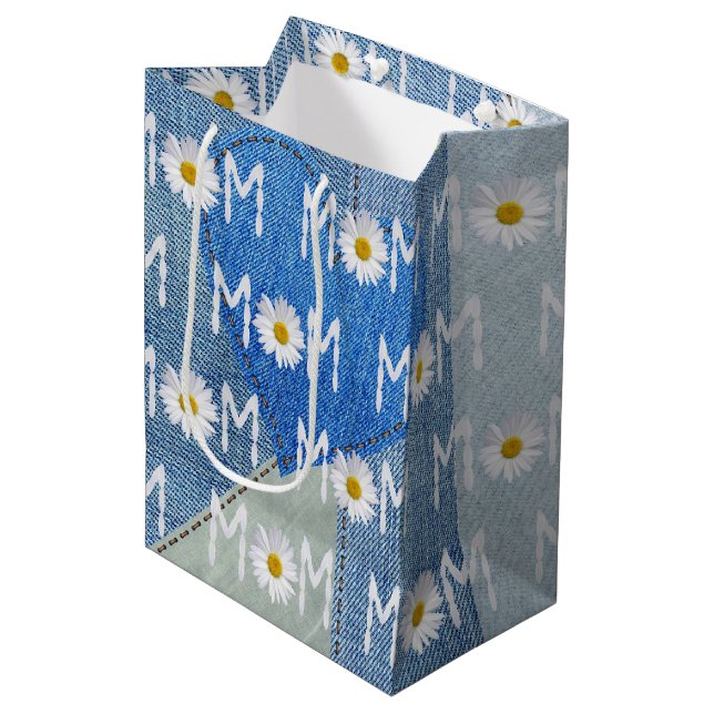 Mom Daisy on Denim Medium Gift Bag (Front Angled)