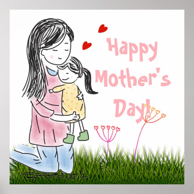 Mom & Daughter Hug Custom Poster (Front)