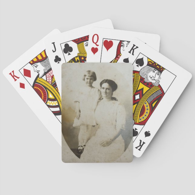 Mom & Daughter Oval Mask Foxed RPPC BW Photo Image Poker Cards (Back)
