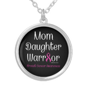 Mom Daughter Warrior...Breast Cancer Silver Plated Necklace