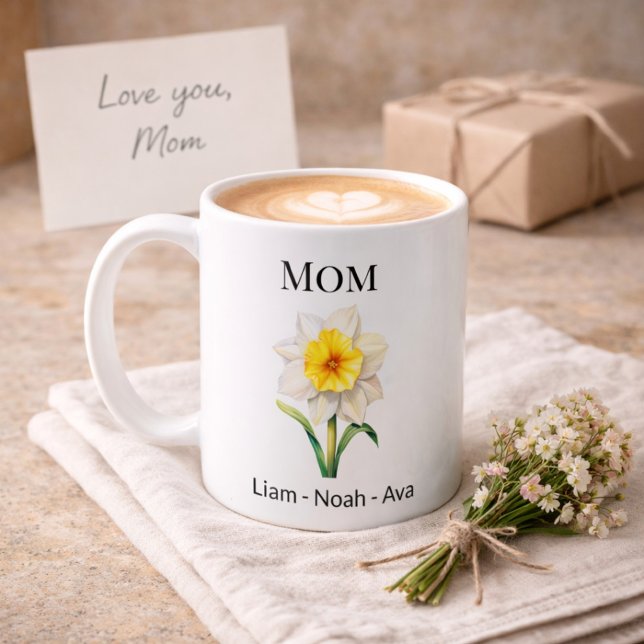 Mom December Birth Flower with Kids Names Coffee Mug (Creator Uploaded)