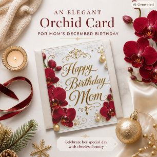 Mom December Birthday Elegant Orchid Red Flower  Card