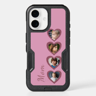 Mom Deep Pink Hearts Kids Photo Collage iPhone 16 Case