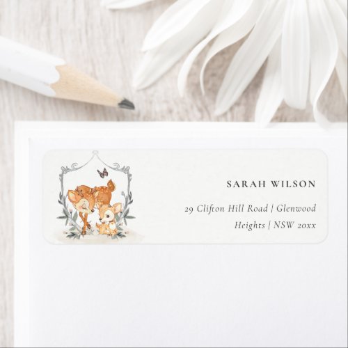 Mom Deer Fawn Floral Crest Baby Shower Address Label