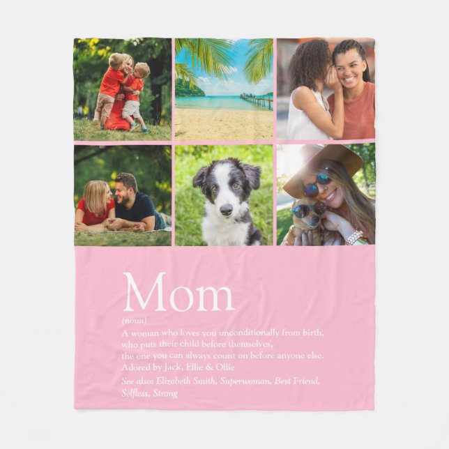 Mom Definition 6 Photo Collage Pink Fleece Blanket (Front)