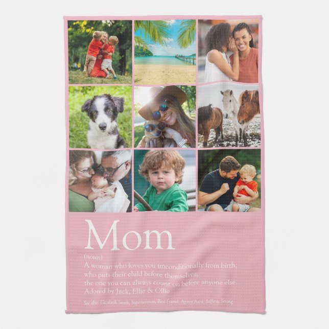 Mom Definition 9 Photo Collage Pink Kitchen Towel (Vertical)